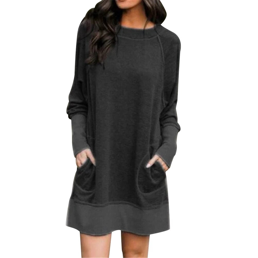 Long Sleeve Pockets Loose Dress Sweatshirt