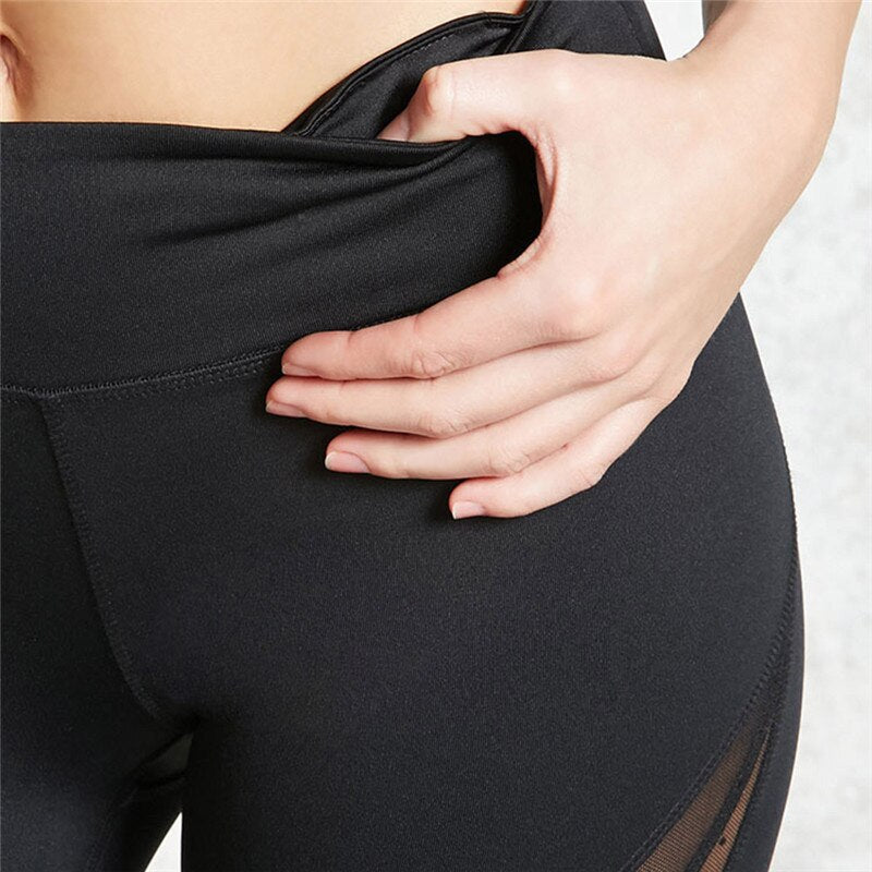 Mesh Patchwork Leggings Women Capri Fitness Leggings Black