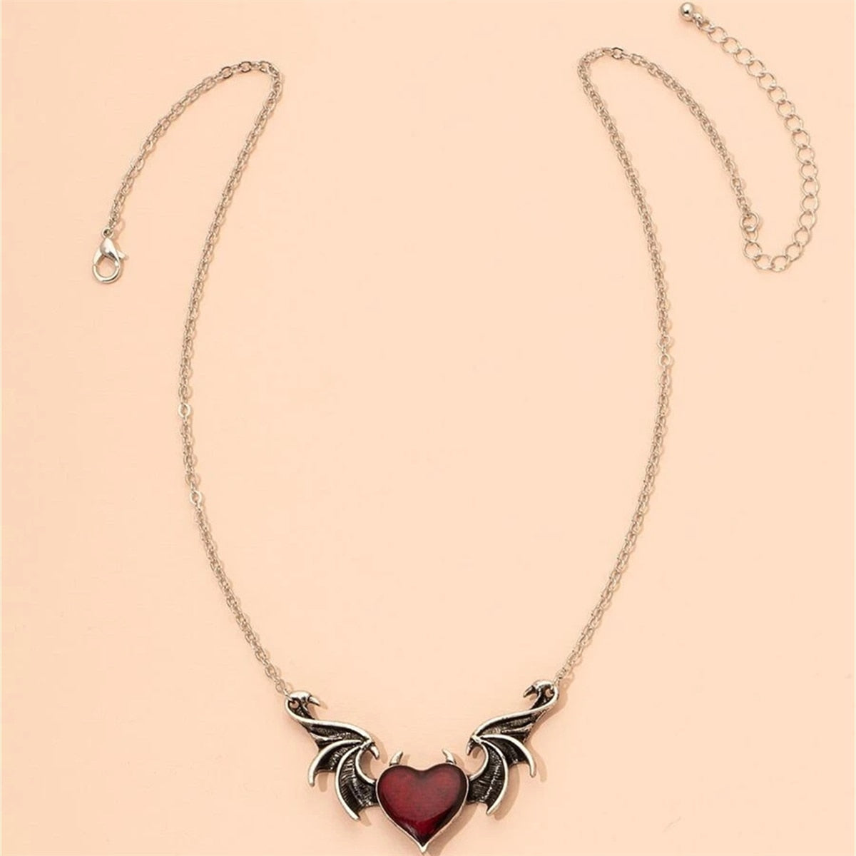 Creative Devil Heart Necklace Alloy Drop Wing Pendant Necklace