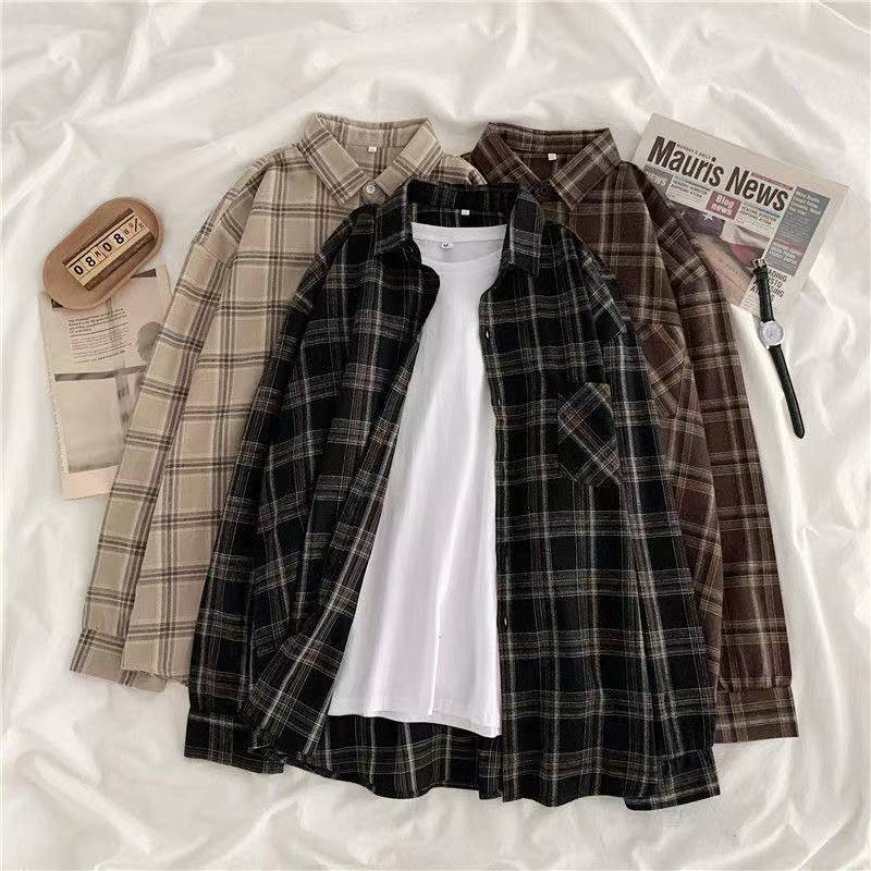 Vintage Plaid Shirts Long Sleeve