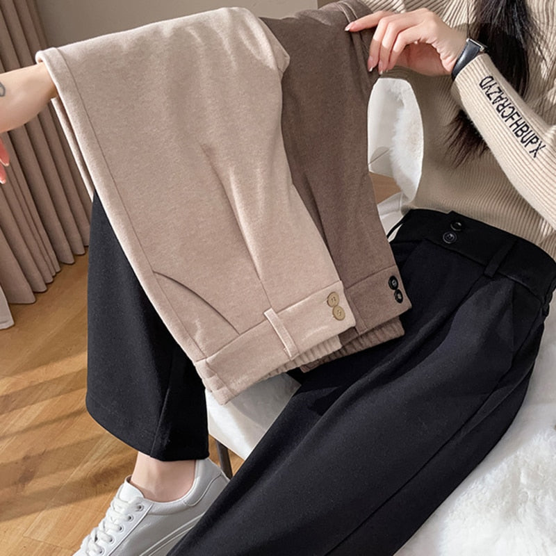 Wide-leg Pants Women Elastic High-waisted Slim Fit Straight Pant